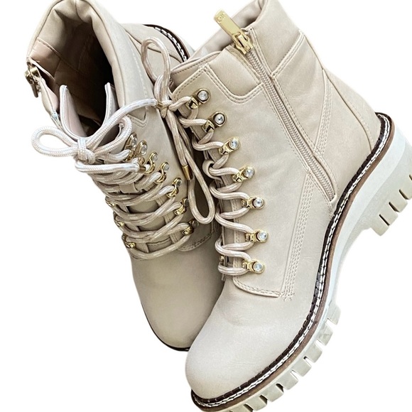 Jennifer Lopez Shoes - Jennifer Lopez worn once Aceser Suede Beige Combat Boots. Size 8.5